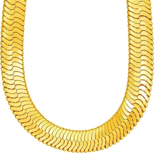 TUOKAY Big 24k Gold Herringbone Chain 18 Inch Long 12mm Thick Rapper Herringbone Necklace Chain, Faux 18K Gold Chain Costume for Women and Men