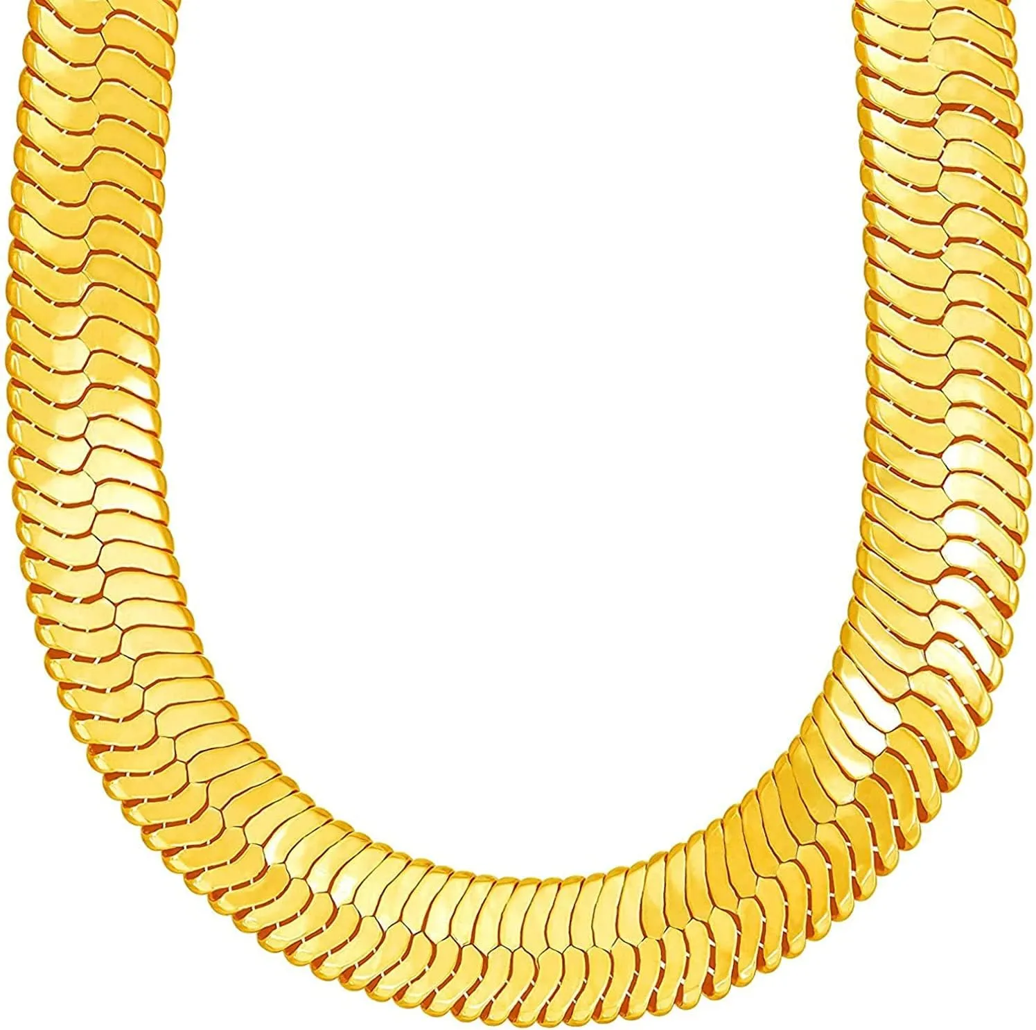TUOKAY Fake Big Gold Herringbone Chain Necklace Costume 11mm Thick Faux Gold Herringbone Necklace Chain Fashion Hip Hop Snake Chain Women Men Rapper Chain 24"