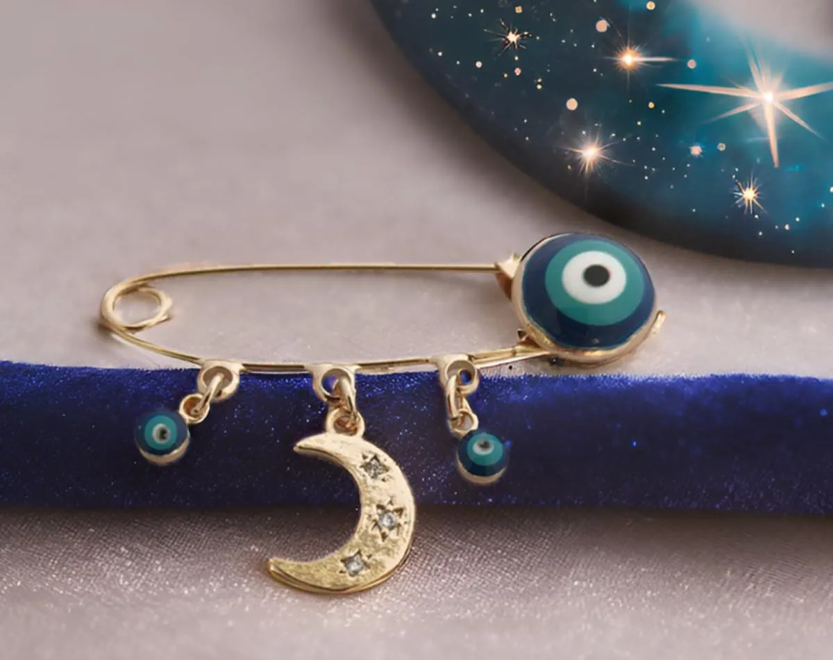 Turkey Evil Eye Rhinestone Charm Blue Lucky Eyeball Hands Brooch Pins Jewelry for Good Luck
