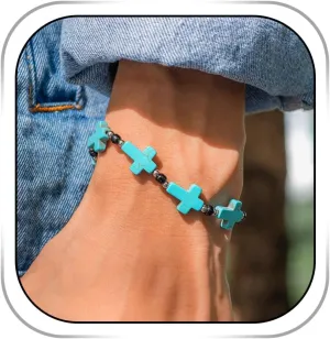 Turquoise Cross Bracelet Energy Beaded Bracelets Adjustable Link Bracelet Jewelry for Women and Men Gift