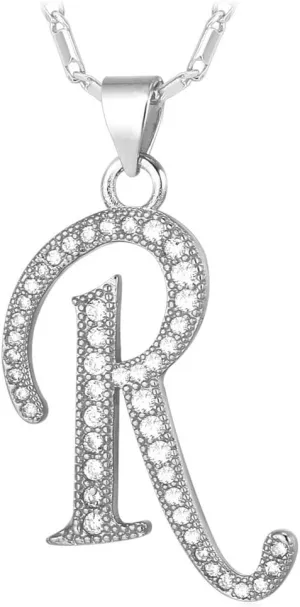 U7 Alphabet Initial Jewelry Women Girls Necklace with Letter A to Z Stainless Steel / 18K Gold Plated CZ Crystal or Statement Sideways Initials Choker Pendant Necklace, Gift Box Packed