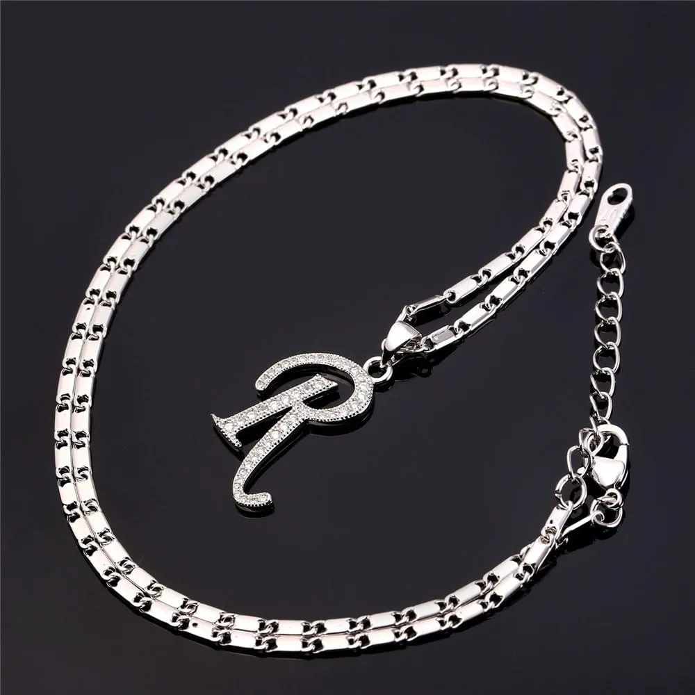 U7 Alphabet Initial Jewelry Women Girls Necklace with Letter A to Z Stainless Steel / 18K Gold Plated CZ Crystal or Statement Sideways Initials Choker Pendant Necklace, Gift Box Packed