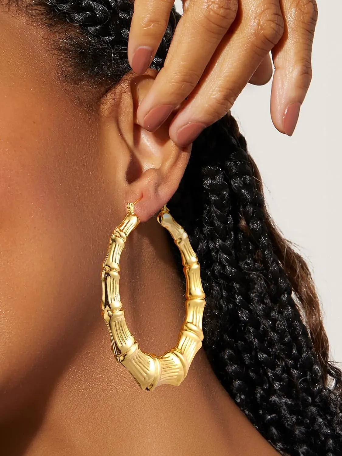 U7 Bamboo Earrings for Women 18K Gold Plated/Stainless Steel/Personalized Black Statement Extra Large Hoop Earrings 80s 90s Custom Name Huggie Earrings for Party Fashion Jewlery