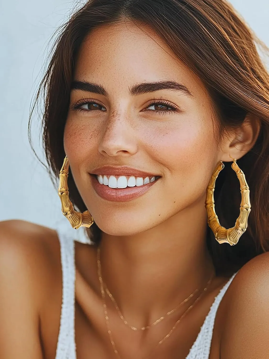 U7 Bamboo Earrings for Women 18K Gold Plated/Stainless Steel/Personalized Black Statement Extra Large Hoop Earrings 80s 90s Custom Name Huggie Earrings for Party Fashion Jewlery
