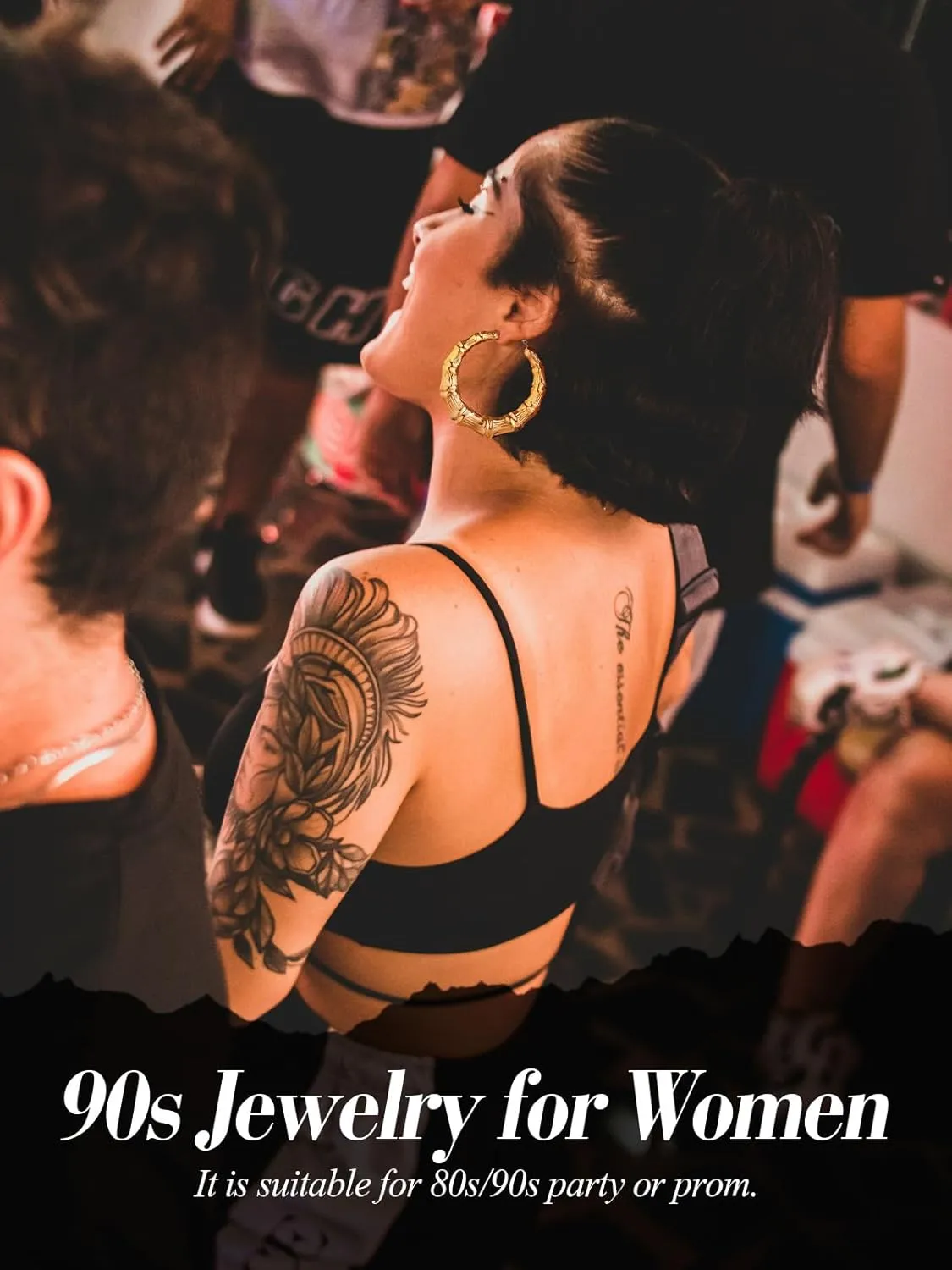 U7 Bamboo Earrings for Women 18K Gold Plated/Stainless Steel/Personalized Black Statement Extra Large Hoop Earrings 80s 90s Custom Name Huggie Earrings for Party Fashion Jewlery