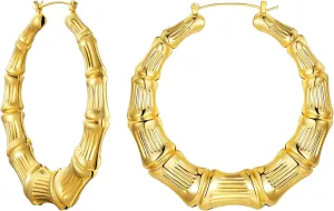 U7 Bamboo Earrings for Women 18K Gold Plated/Stainless Steel/Personalized Black Statement Extra Large Hoop Earrings 80s 90s Custom Name Huggie Earrings for Party Fashion Jewlery