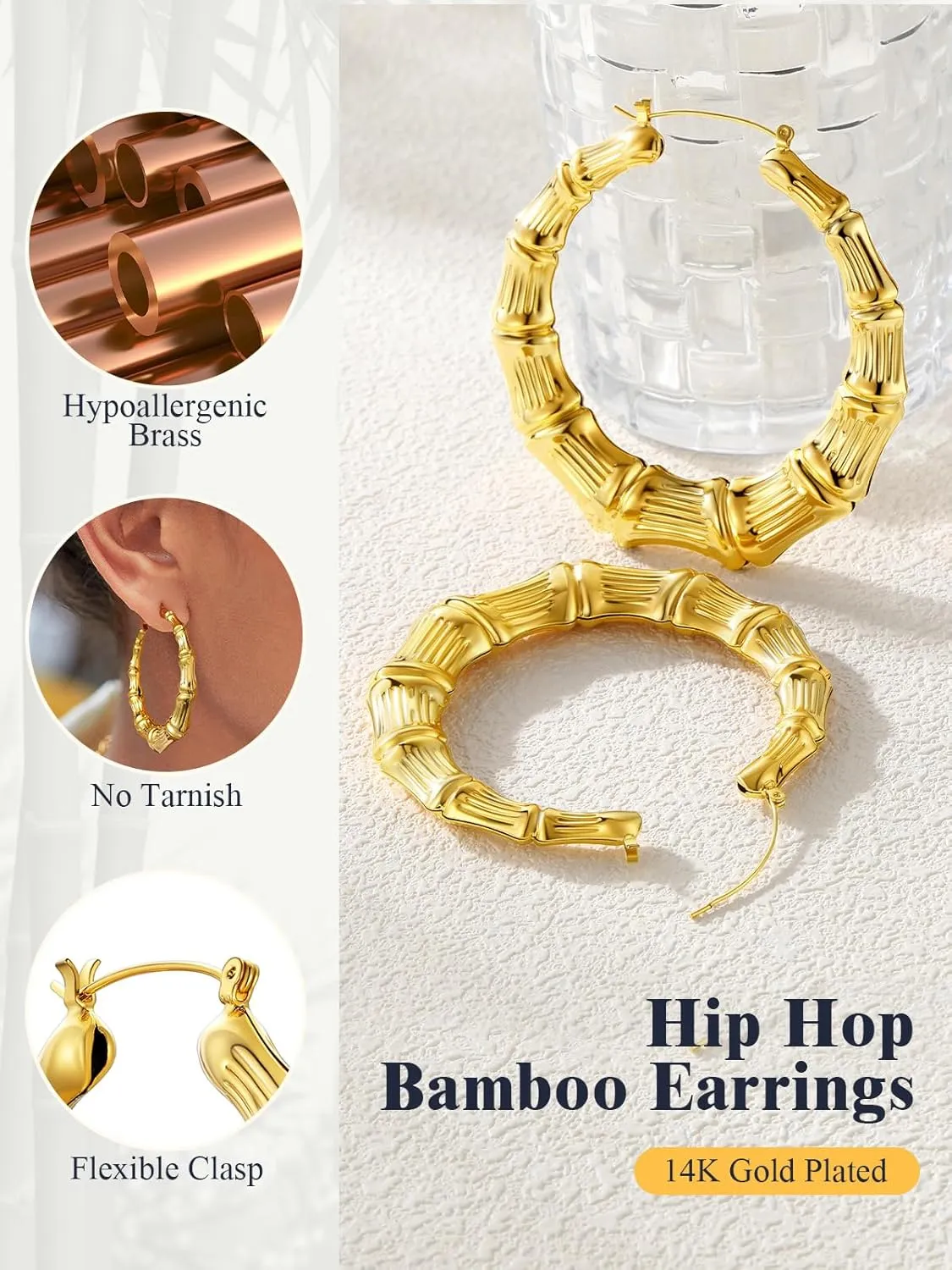 U7 Bamboo Earrings for Women 18K Gold Plated/Stainless Steel/Personalized Black Statement Extra Large Hoop Earrings 80s 90s Custom Name Huggie Earrings for Party Fashion Jewlery