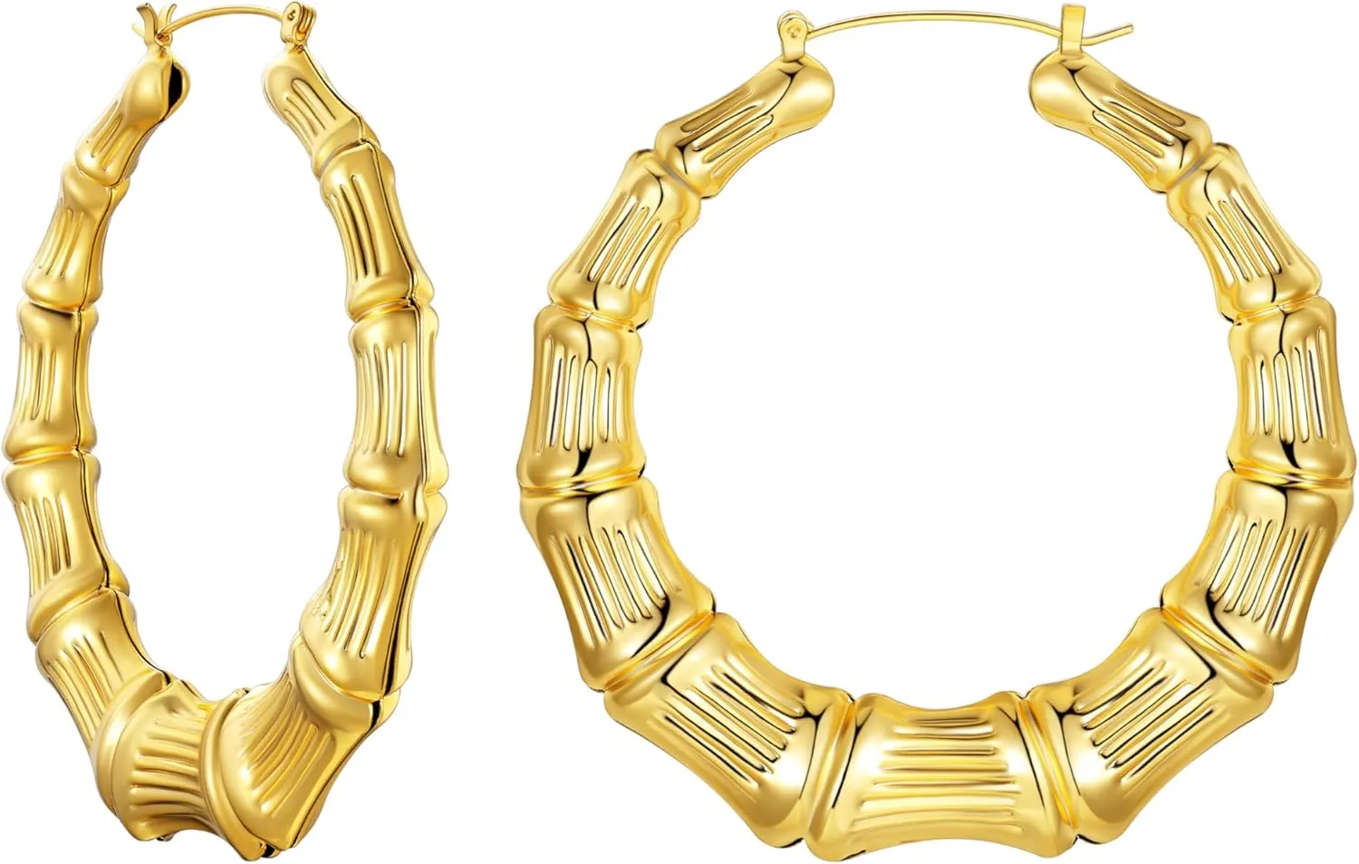 U7 Bamboo Earrings for Women 18K Gold Plated/Stainless Steel/Personalized Black Statement Extra Large Hoop Earrings 80s 90s Custom Name Huggie Earrings for Party Fashion Jewlery