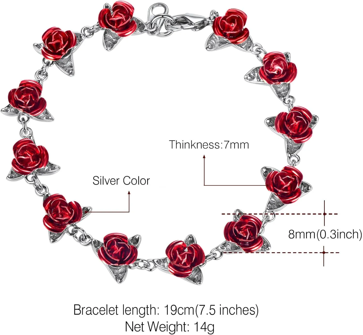 U7 Red Rose Link Bracelets for Women Girls 18K Gold Custom Text Photo Bracelet Romantic Rose Jewelry for Mom Wife