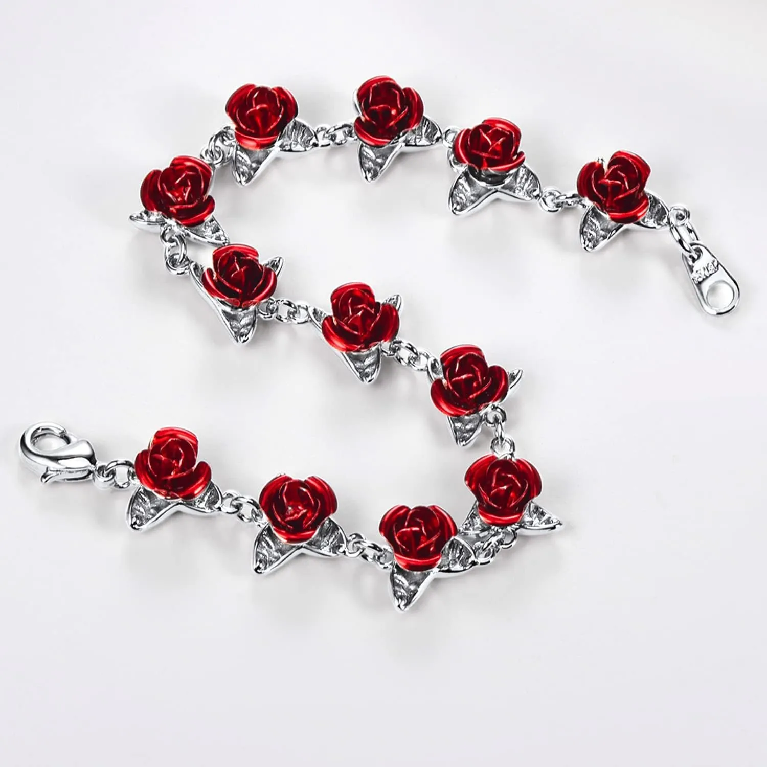 U7 Red Rose Link Bracelets for Women Girls 18K Gold Custom Text Photo Bracelet Romantic Rose Jewelry for Mom Wife