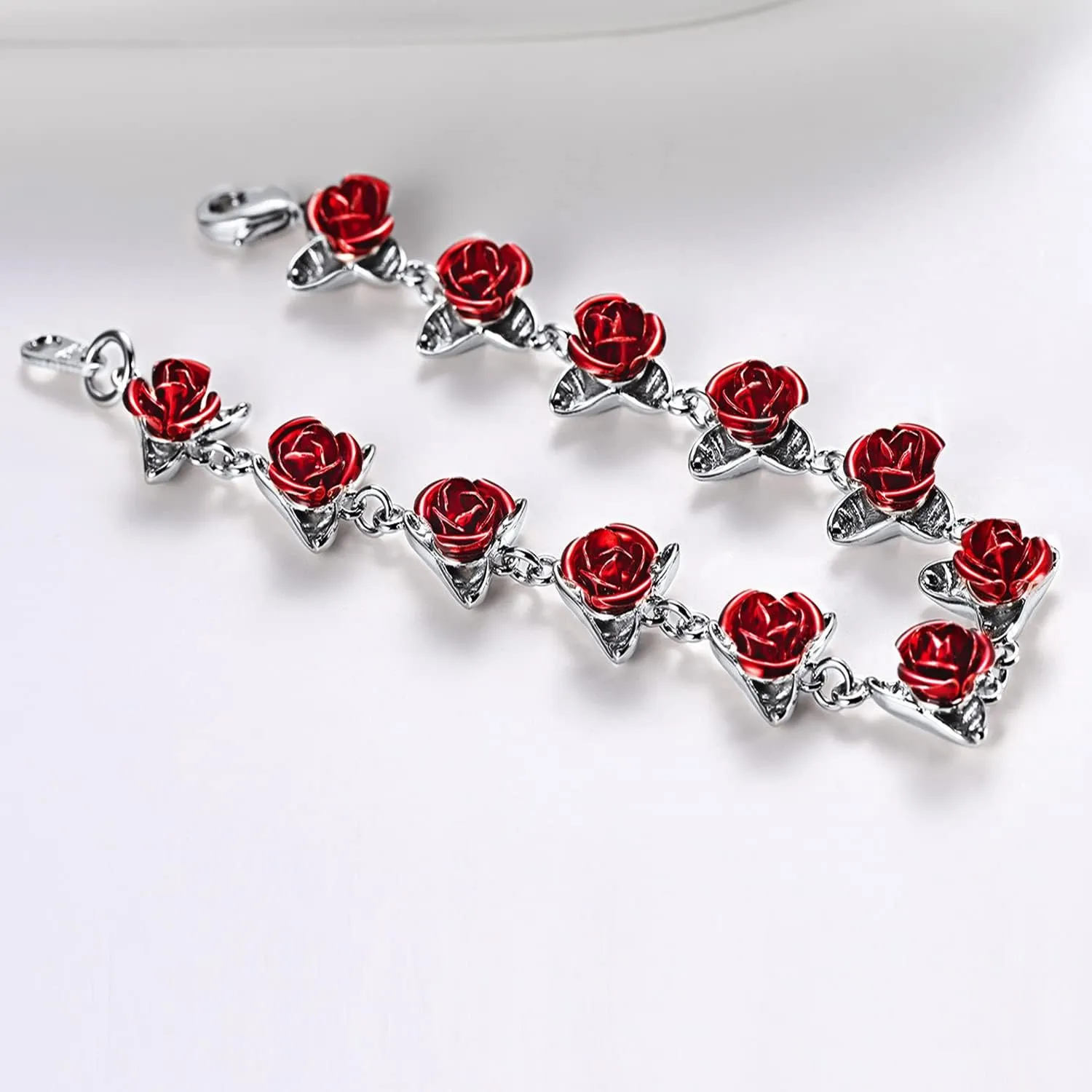 U7 Red Rose Link Bracelets for Women Girls 18K Gold Custom Text Photo Bracelet Romantic Rose Jewelry for Mom Wife