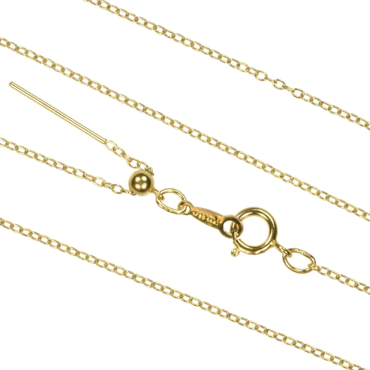 uGems 18" Adjustable Add-A-Bead Bead-Ready Chain Necklace, 1.0mm Diameter with 3mm Slider Beads, 14k Yellow Gold Filled, Spring Ring Clasp Charm Holder | sku: j-4544