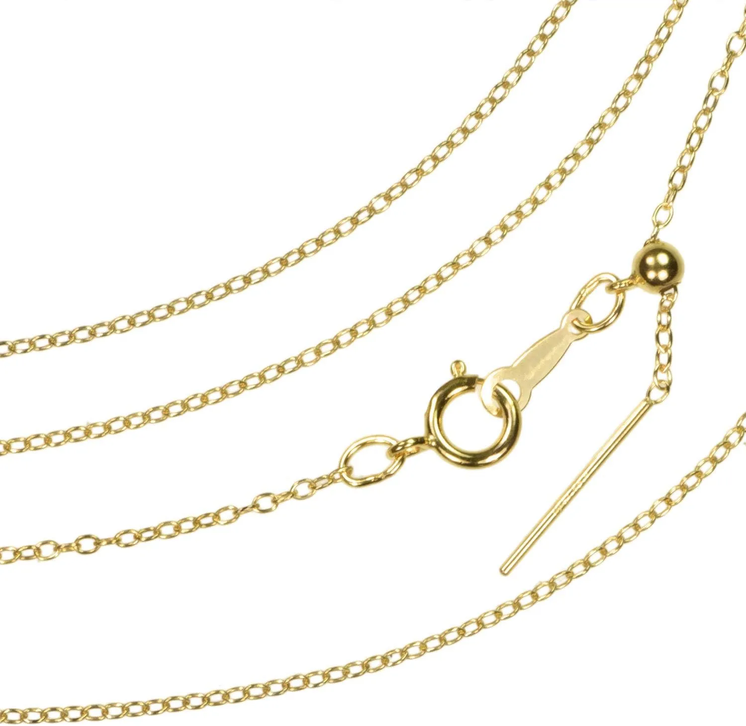 uGems 18" Adjustable Add-A-Bead Bead-Ready Chain Necklace, 1.0mm Diameter with 3mm Slider Beads, 14k Yellow Gold Filled, Spring Ring Clasp Charm Holder | sku: j-4544