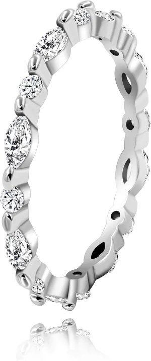 Uloveido 925 Sterling Silver Eternity Band Milgrain Rings Stack with Marquise & Round Cut Cubic Zirconia WR134
