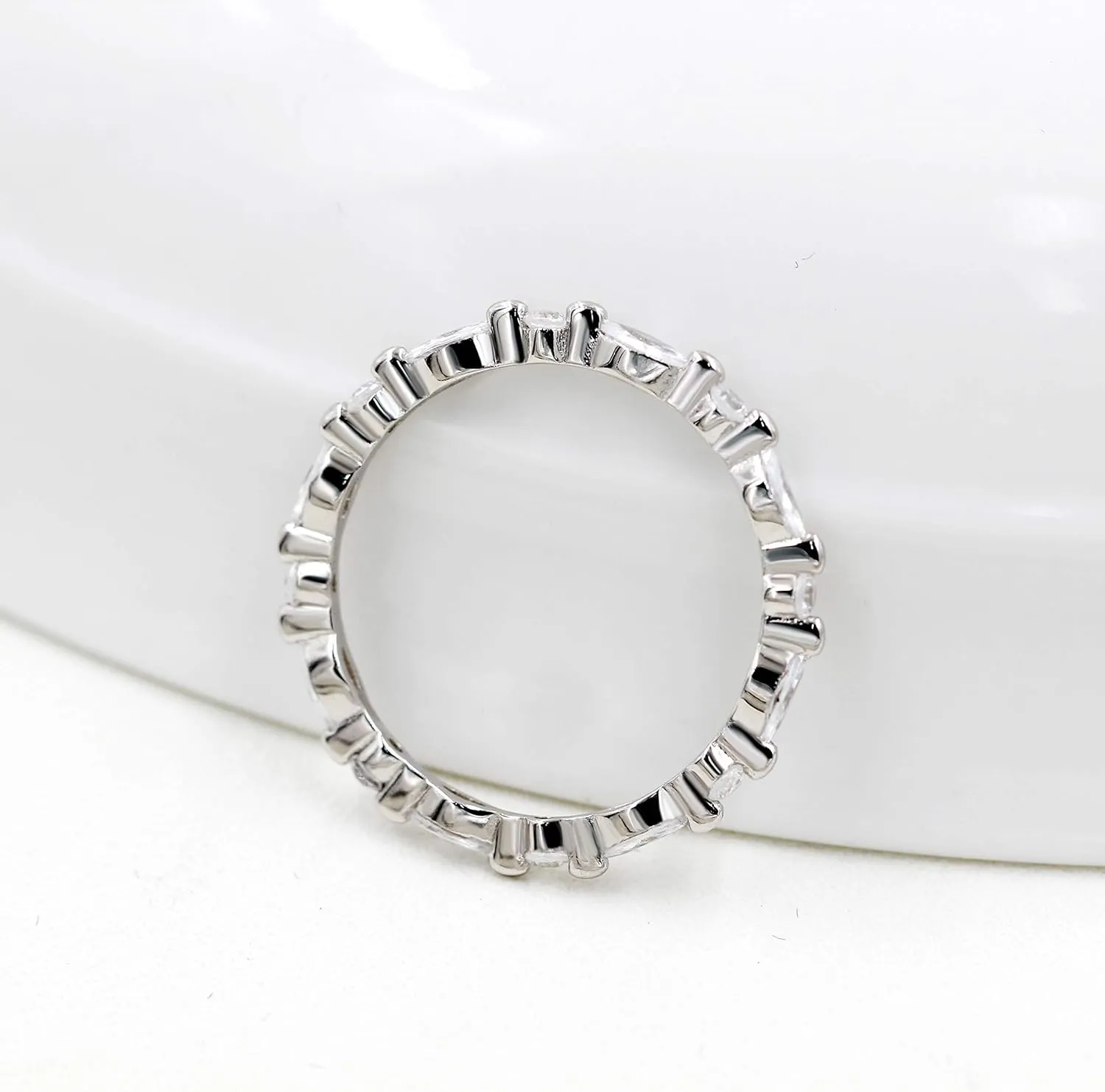 Uloveido 925 Sterling Silver Eternity Band Milgrain Rings Stack with Marquise & Round Cut Cubic Zirconia WR134