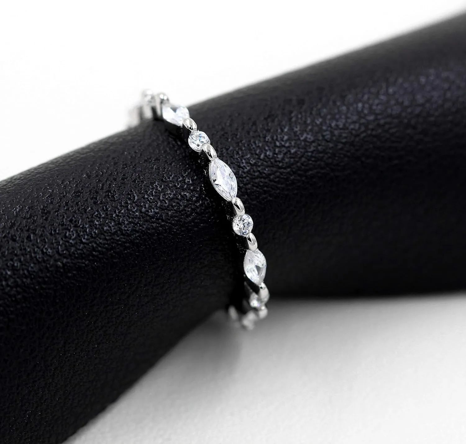 Uloveido 925 Sterling Silver Eternity Band Milgrain Rings Stack with Marquise & Round Cut Cubic Zirconia WR134