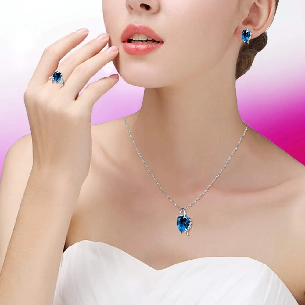 Uloveido Fashion Wedding Anniversary Jewelry Set for Women Red Purple Crystal Necklace Studs Ring Jewelry Set for Girls T300
