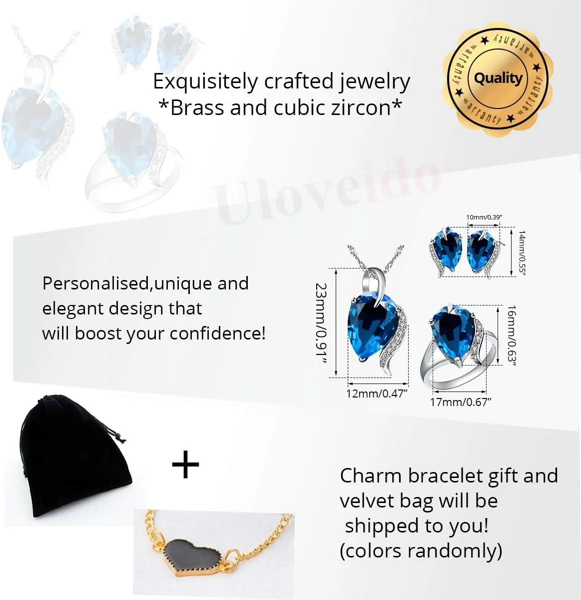 Uloveido Fashion Wedding Anniversary Jewelry Set for Women Red Purple Crystal Necklace Studs Ring Jewelry Set for Girls T300