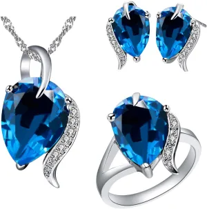 Uloveido Fashion Wedding Anniversary Jewelry Set for Women Red Purple Crystal Necklace Studs Ring Jewelry Set for Girls T300