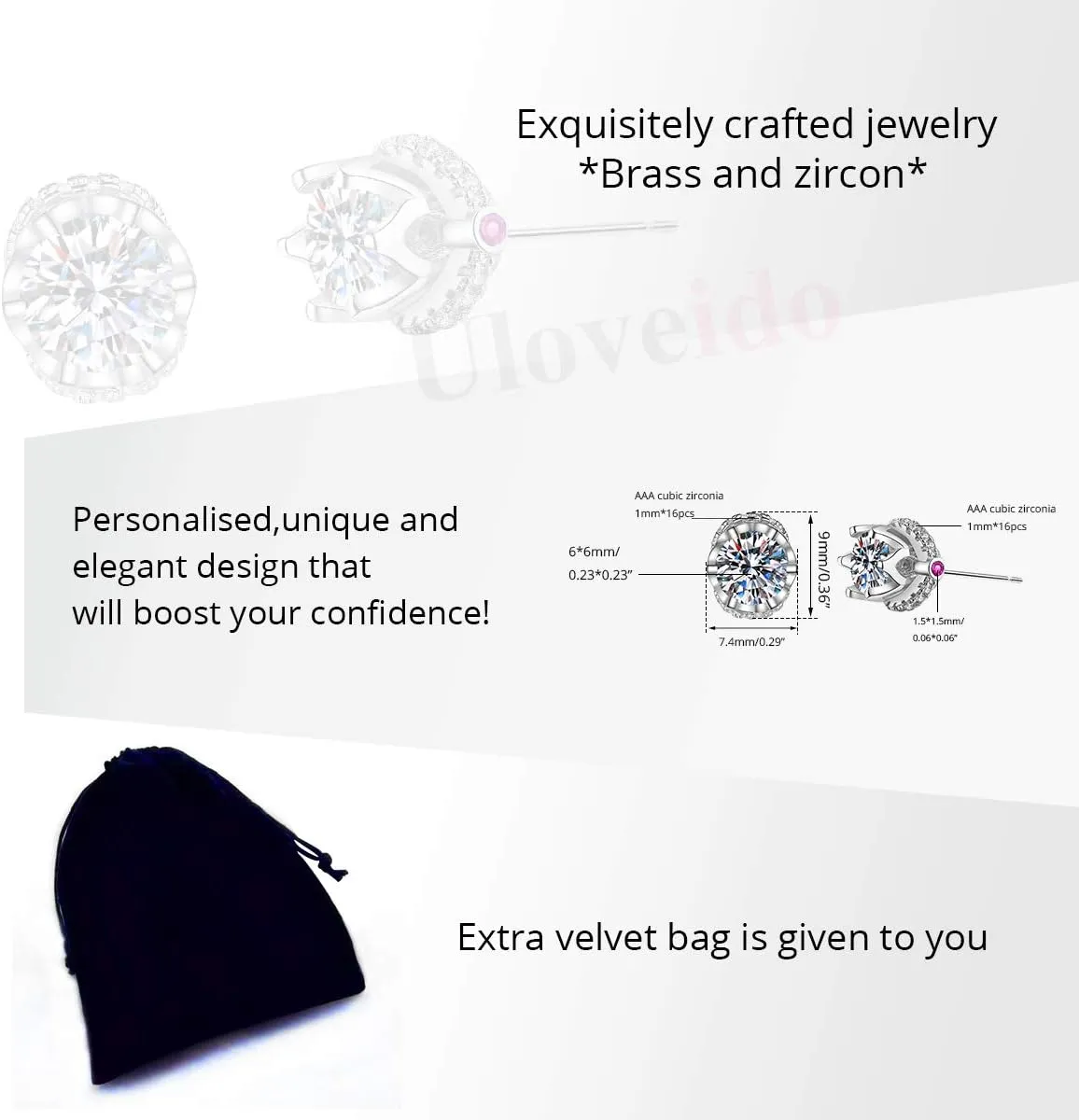 Uloveido Women's Simple Fashion Studs Earrings Platinum Plated Cubic Zirconia Hypoallergenic Earrings for Wedding Bridal Girls Mom