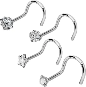 Underleaf 4 Pieces Nose Screw Studs Nose Rings Piercing Jewelry