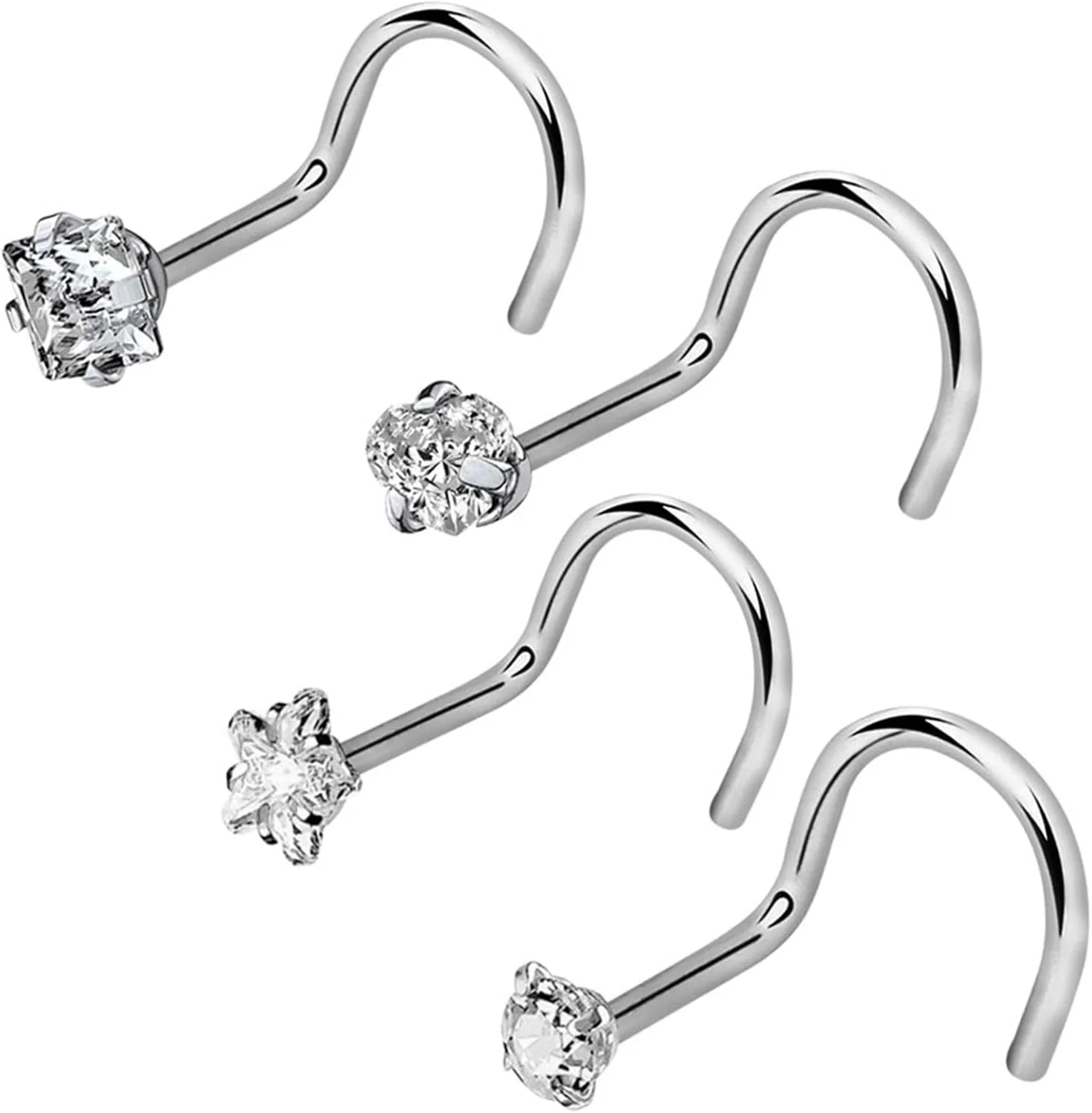 Underleaf 4 Pieces Nose Screw Studs Nose Rings Piercing Jewelry