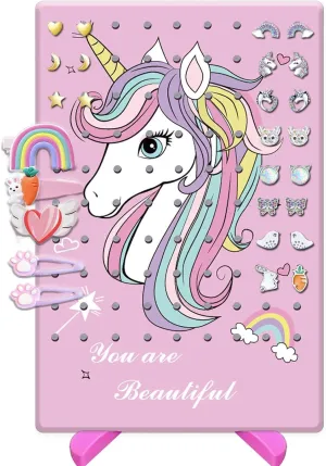 Unicorn Earring Holder for Girls,Earrings Organizer Jewelry Display Stand,Earring Rack with DIY Wood Dowels for Earrings Necklaces Bracelets and Rings (Rainbow Unicorn)