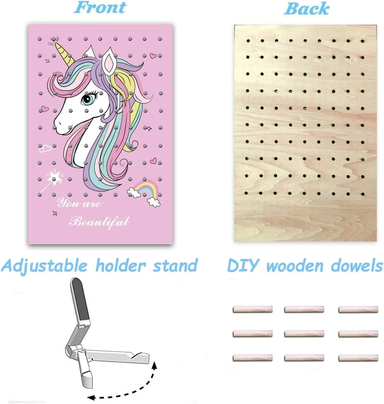 Unicorn Earring Holder for Girls,Earrings Organizer Jewelry Display Stand,Earring Rack with DIY Wood Dowels for Earrings Necklaces Bracelets and Rings (Rainbow Unicorn)