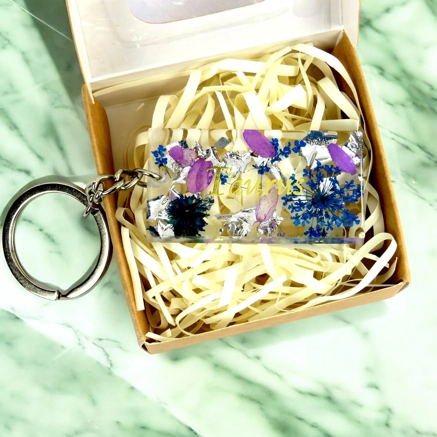 Unique Resin Floral Zodiac Key Chains Charm Keyrings for Gifts Crystal Keychains Women Girls, Astrology Key Chain