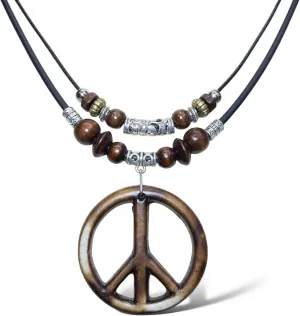 Unisex Peace Sign Double Layer Necklace Resin Peace Symbol Pendant Necklace Hippie Boho Style Jewelry Adjustable