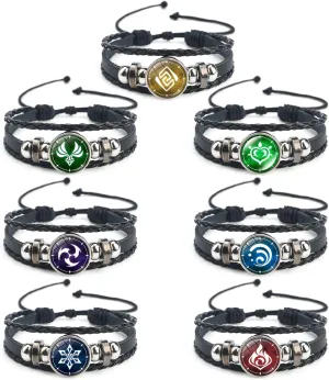 UTIEHD Genshin Impact Bracelet 7 Pcs, Animne Luminous Bracelet, Element Luminous Bracelets Glow in Dark, God's Eye Time Gem Bracelet of Fire, Ice, Wind, Grass, Rock, Thunder, Water