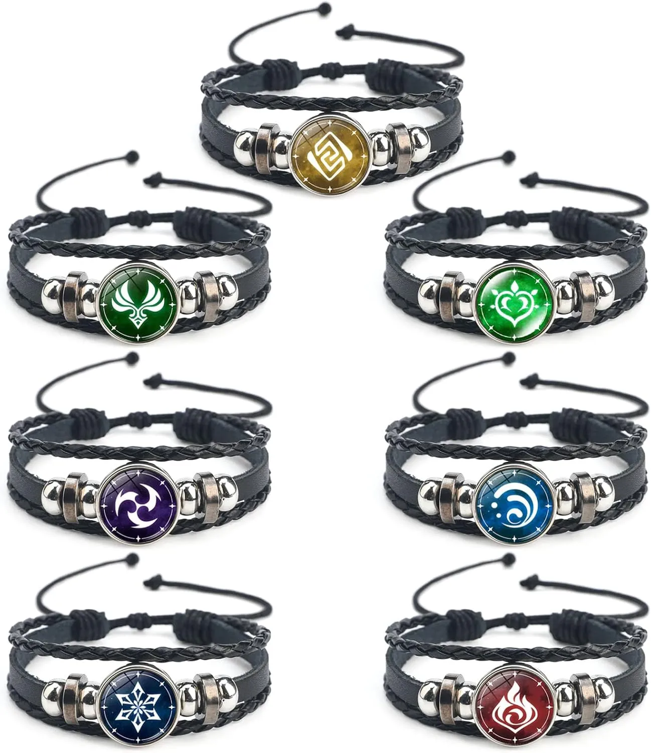 UTIEHD Genshin Impact Bracelet 7 Pcs, Animne Luminous Bracelet, Element Luminous Bracelets Glow in Dark, God's Eye Time Gem Bracelet of Fire, Ice, Wind, Grass, Rock, Thunder, Water
