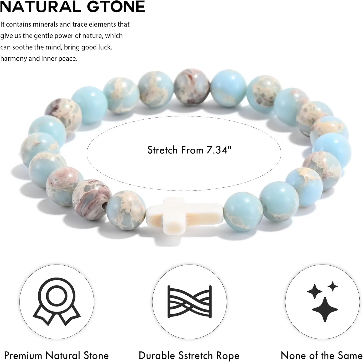VIBILIA Beaded Bracelets for Women, Inspirational Cross Bracelet for Women, Natural Gemstone Jesus Bracelet, Christian Gifts for Mom, Daughter, Wife, Sister, Friend Birthday Mother's Day