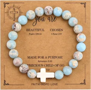 VIBILIA Beaded Bracelets for Women, Inspirational Cross Bracelet for Women, Natural Gemstone Jesus Bracelet, Christian Gifts for Mom, Daughter, Wife, Sister, Friend Birthday Mother's Day