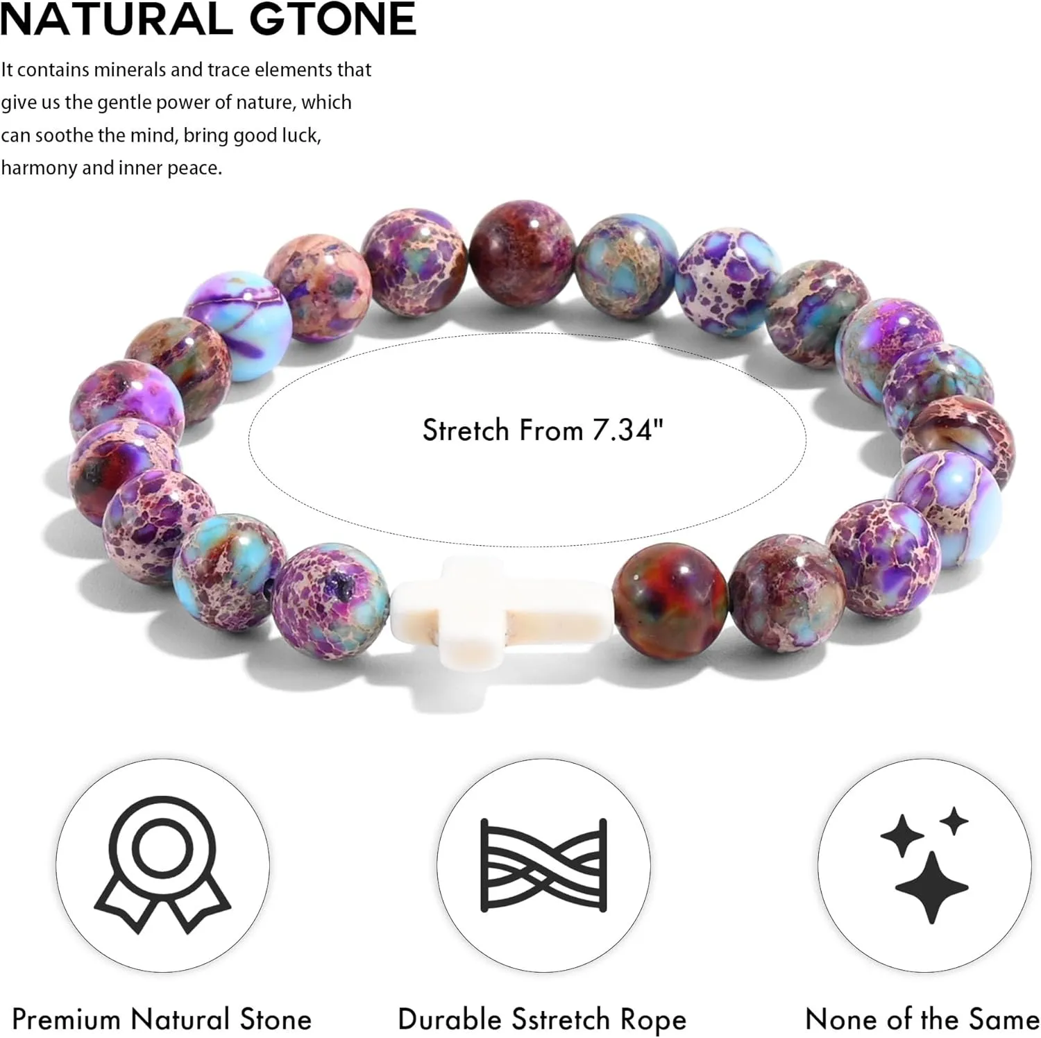 VIBILIA Beaded Bracelets for Women, Inspirational Cross Bracelet for Women, Natural Gemstone Jesus Bracelet, Christian Gifts for Mom, Daughter, Wife, Sister, Friend Birthday Mother's Day