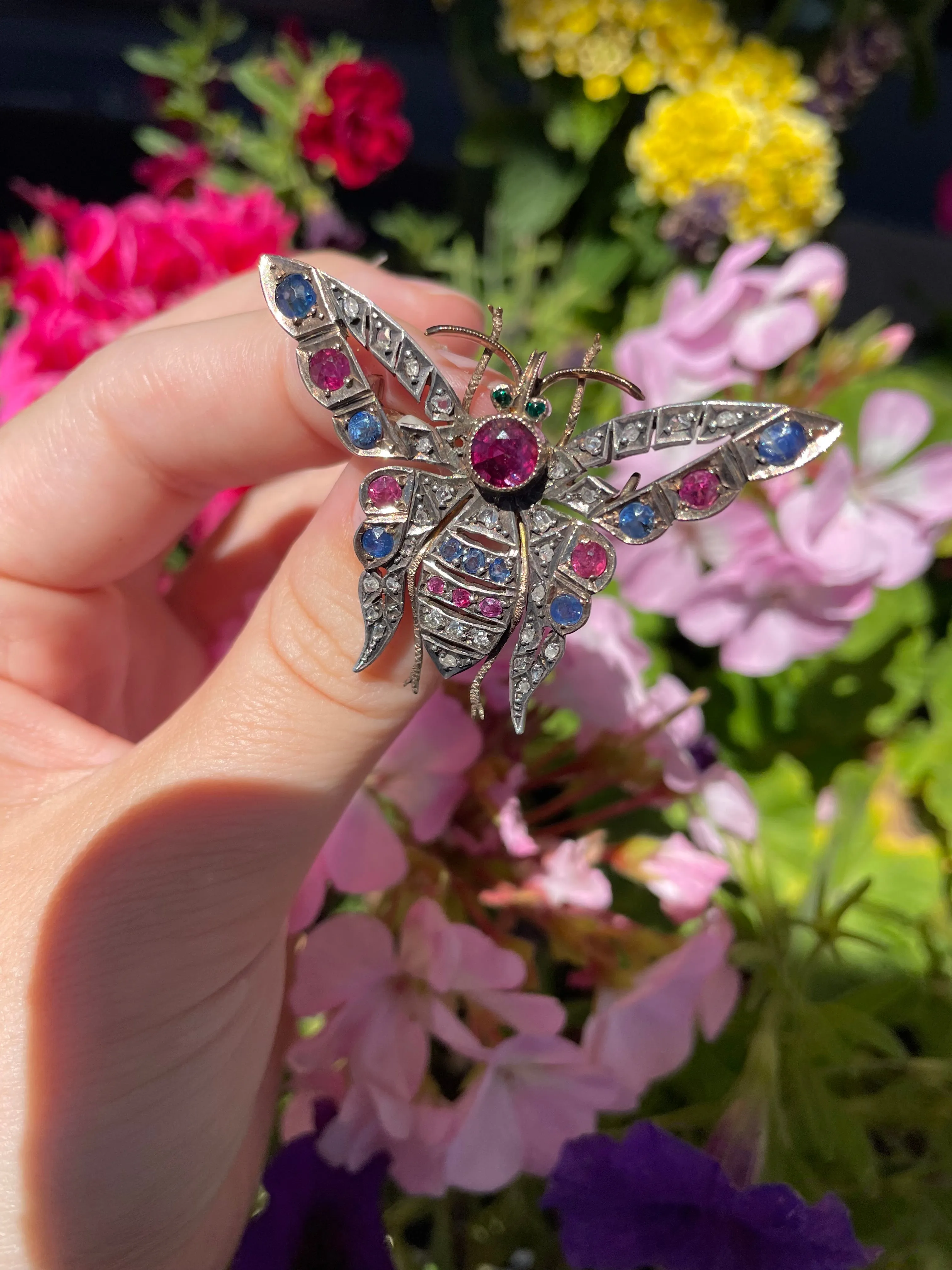 Victorian  12kt Ruby,Sapphire and Diamond Butterfly Pin
