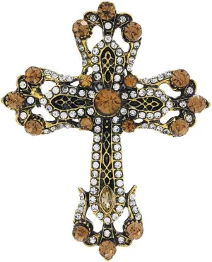 Victorian Vintage Filigree Cross Brooches for Women Men Turquoise Christian Lapel Pin Party Dance Wedding Banquet Dress Accessorie Rhinestone Crystal Celtic Knot Religious Jewelry Gift