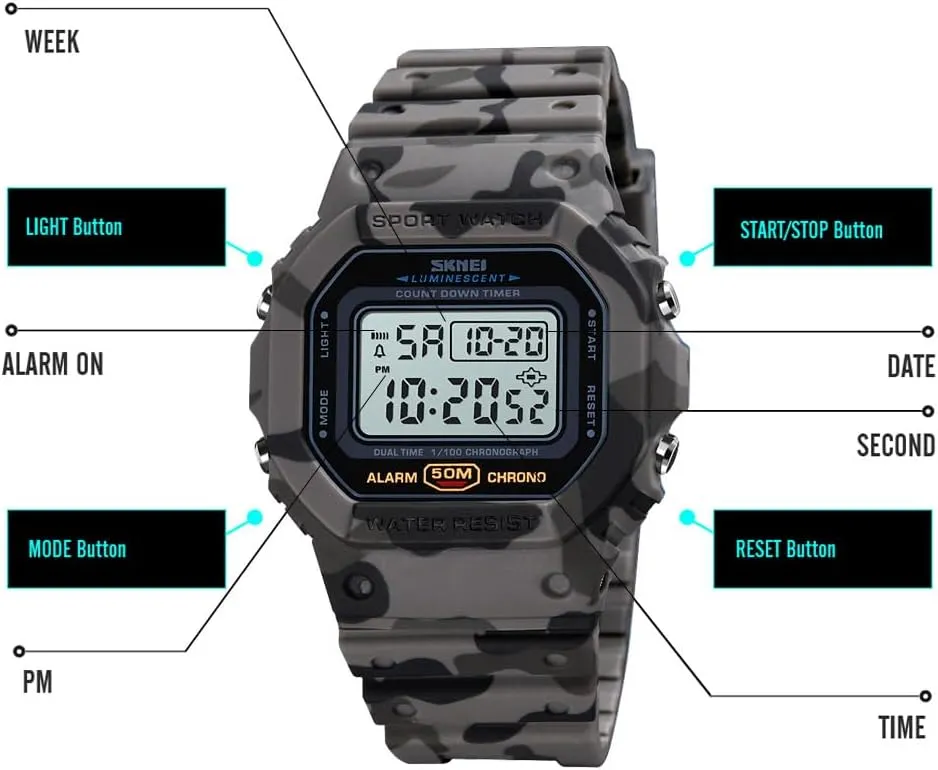VIGOROSO Digital Watch for Women, Mens Digital Watch Men Waterproof Watches for Men Womens Watch
