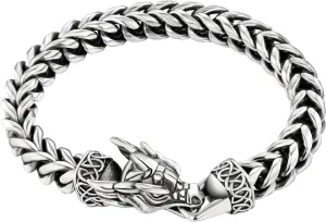 Viking Dragon Bracelet for Men, 316L Stainless Steel Cuban Link Chain 10mm Width, 8.2 Inch Length, Vintage Silver/Black/Steel/Gold, Punk Norse Jewelry Gifts for Him Husband