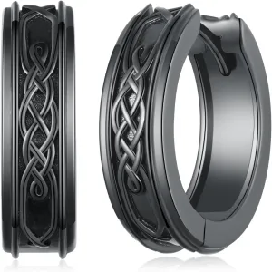 Viking Rune Celtic Wolf Ankh Roman Numeral Sobriety Black Cross Sterling Silver Vintage Hoop Earrings for Men Women