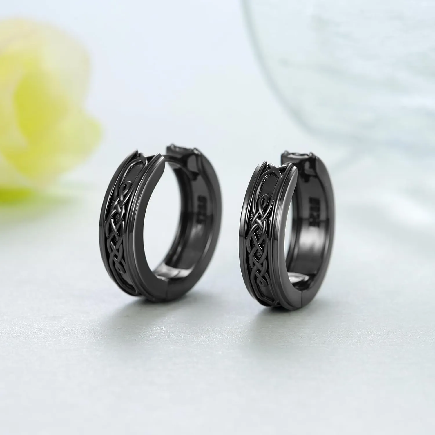 Viking Rune Celtic Wolf Ankh Roman Numeral Sobriety Black Cross Sterling Silver Vintage Hoop Earrings for Men Women
