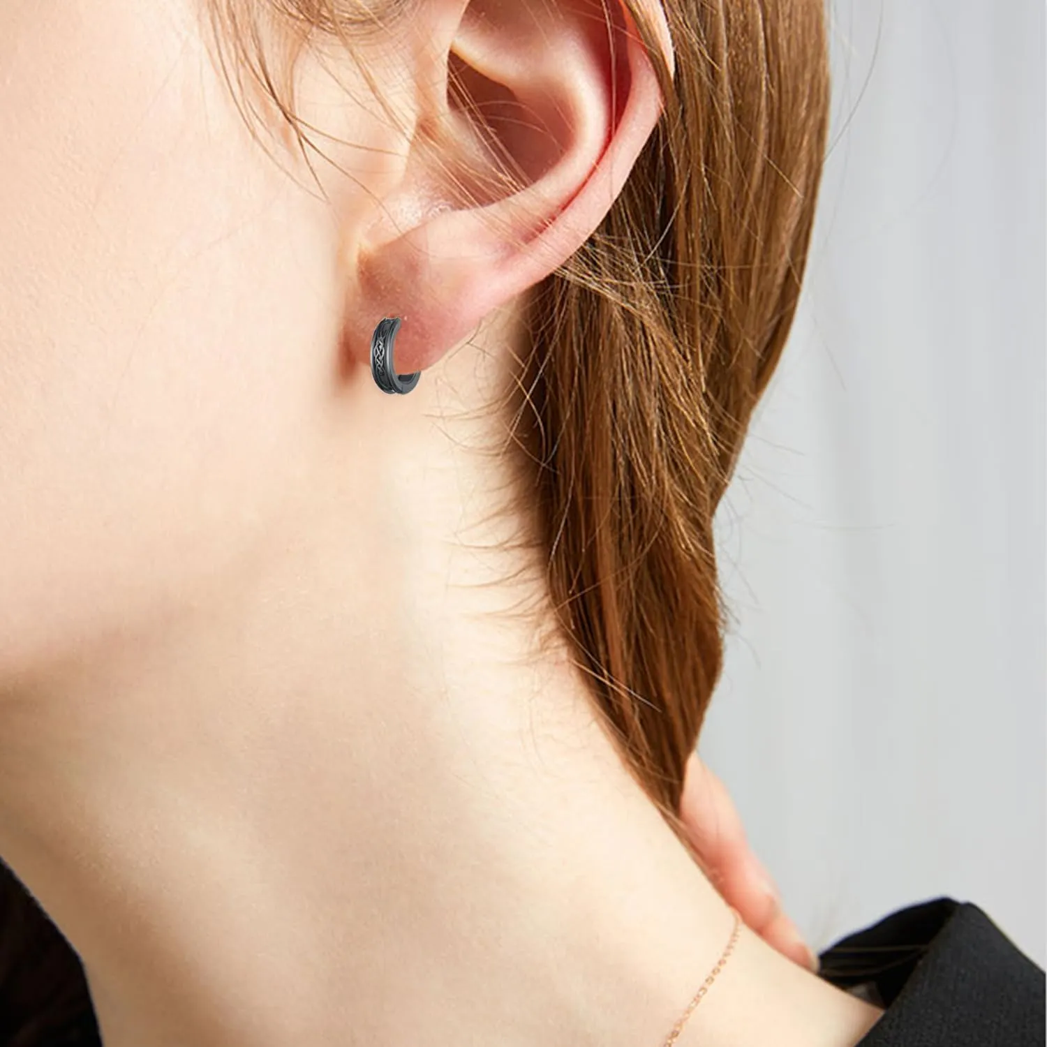 Viking Rune Celtic Wolf Ankh Roman Numeral Sobriety Black Cross Sterling Silver Vintage Hoop Earrings for Men Women