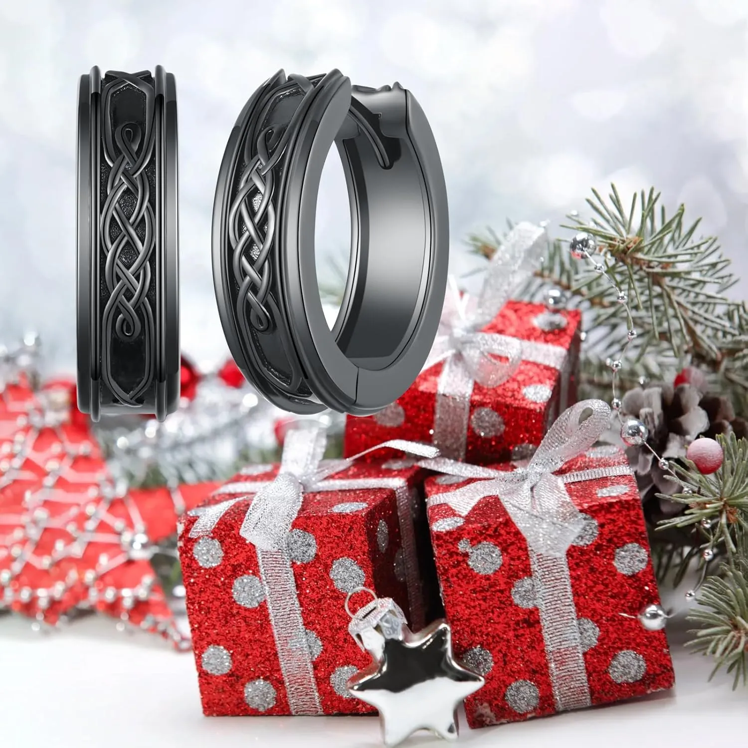 Viking Rune Celtic Wolf Ankh Roman Numeral Sobriety Black Cross Sterling Silver Vintage Hoop Earrings for Men Women