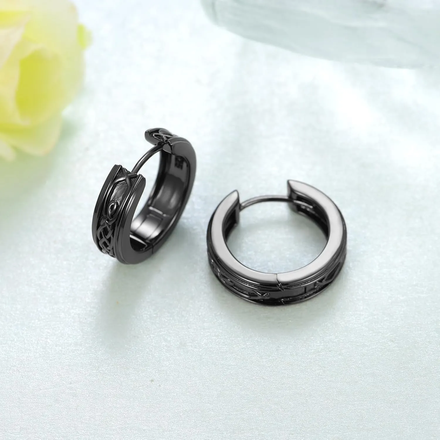 Viking Rune Celtic Wolf Ankh Roman Numeral Sobriety Black Cross Sterling Silver Vintage Hoop Earrings for Men Women