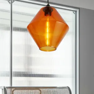 Vintage Black Ceiling Pendant Light with Diamond Shade and Colorful Glass - Single-Head Hanging Lamp