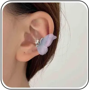 Vintage Chiffon Butterfly Ear Cuff Earrings Crystal Butterfly Cuff Earrings Mesh Wing Ear Climber Earrings Butterfly Ear Cartilage Cuff Earrings for Women