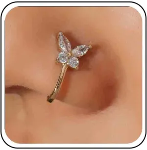 Vintage Crystal Butterfly Nose Ring Rhinestone Nose Cuff Cz Butterfly Copper African Nose Ring Fake Non Pierced Nose Ring Jewelry for Women