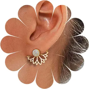 Vintage Crystal Lotus Ear Jacket Earrings Gold Cz Lotus Jacket Earrings Rhinestone Lotus Ear Climber Earrings Front Back Earrings Jewelry for Women (Gold)
