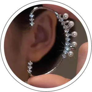 Vintage Crystal Pearl Ear Cuffs - Silver Pearl Cuff Wrap Earrings with Cluster Cz Pearls - Clip On & Wrap Around Styles - Perfect for Women & Girls