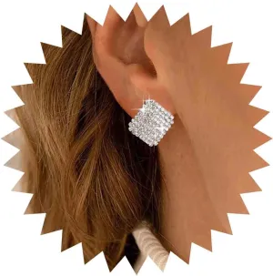 Vintage Crystal Square Stud Earrings Gold Rhinestone Square Earrings Geometric Full CZ Earrings Cz Geometric Rhinestone Earrings Jewelry for Women